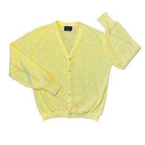 Vintage 1980s Jantzen Yellow Polyester Button Up Knit Cardigan Sweater